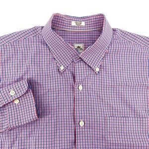 Peter Millar Men XL Button Down Shirt Hot Pink Blue Plaid Pattern Long Sleeve